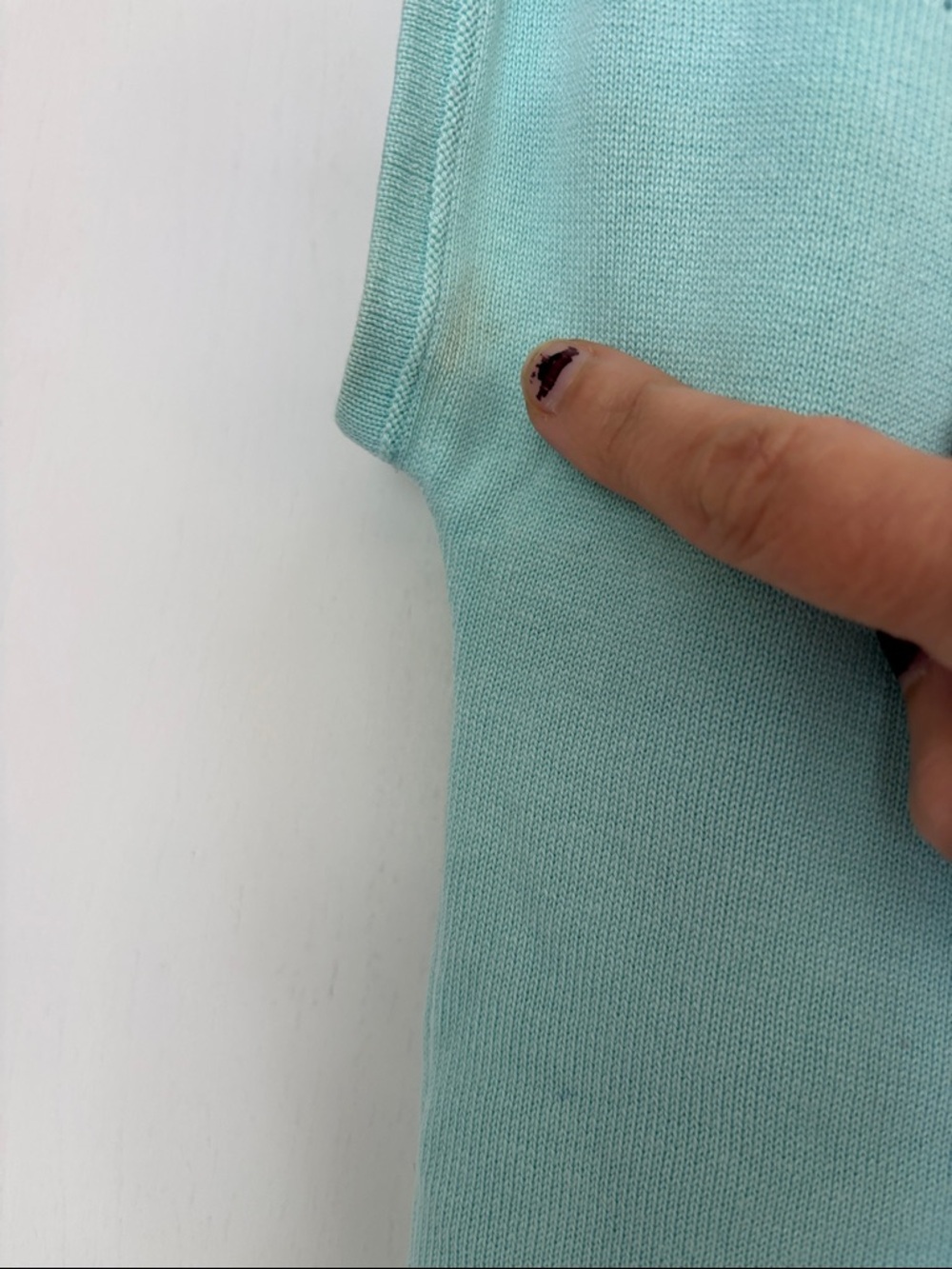 Silk & Cotton Cap Sleeve Blue Pastel Sweater Size Small Boatneck Dainty Feminine - Picture 8 of 9